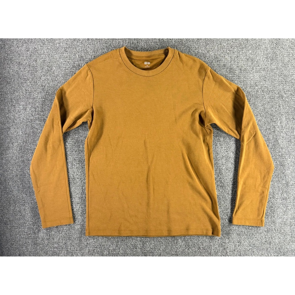 Uniqlo Womens XS Long Sleeve Crew Neck T-Shirt Mustard Yellow‎ Ochre Cotton Top